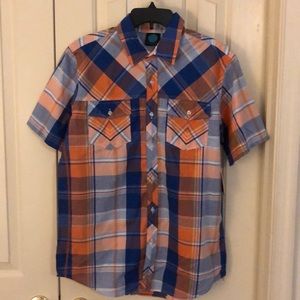 Burnside Men’s S/S Button Down, Orange & Blue NWT
